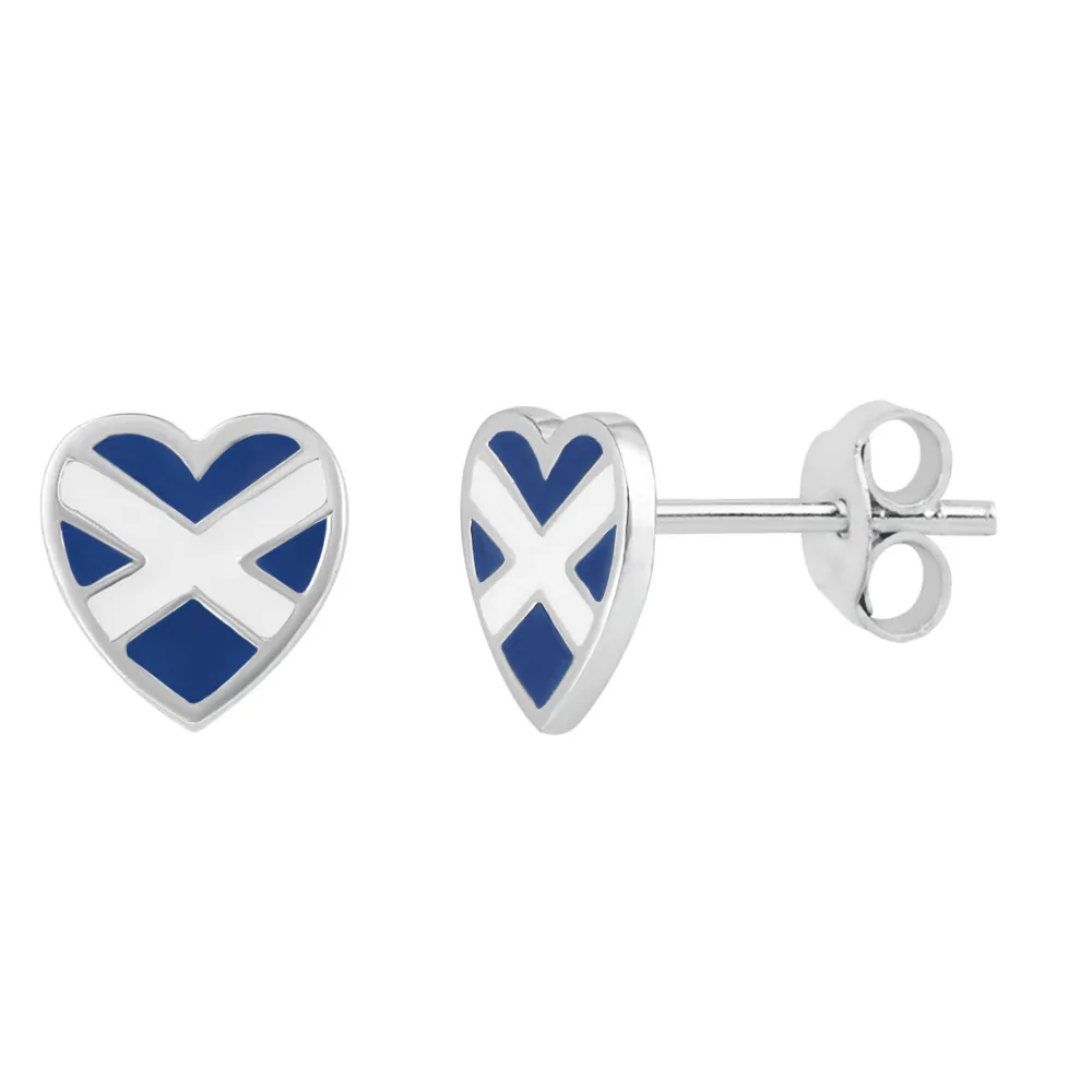 Scotland Flag Heart Stud Earrings- Earrings