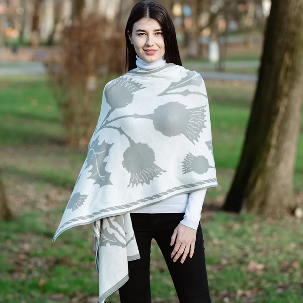 Scottish Thistle Shawl (Grey)- Scarves & Wraps