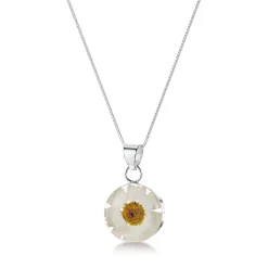 Shrieking Violet Daisy White Small Round Silver Pendant Necklace- Necklaces & Pendants