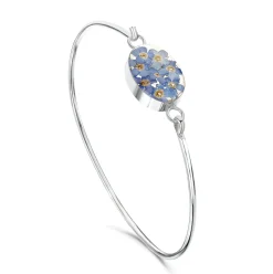 Shrieking Violet Forget-Me-Not Oval Silver Bangle- Bracelets & Bangles