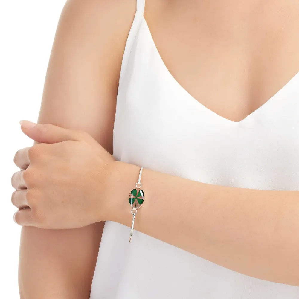 Shrieking Violet Four Leaf Clover Oval Silver Bangle- Bracelets & Bangles