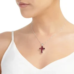 Shrieking Violet Poppy Medium Cross Silver Pendant Necklace- Necklaces & Pendants