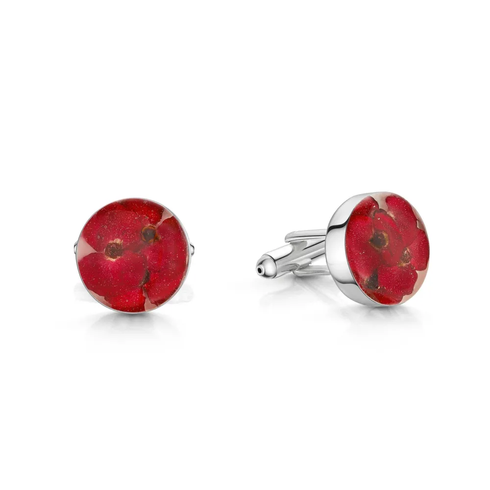 Shrieking Violet Poppy Sterling Silver Cufflinks- Cufflinks & Men's Accessories