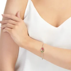Shrieking Violet Rose Bud Oval Silver Bangle- Bracelets & Bangles