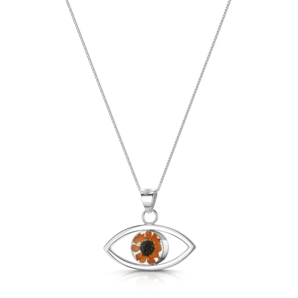 Shrieking Violet Sunflower Lucky Eye Silver Pendant Necklace- Necklaces & Pendants