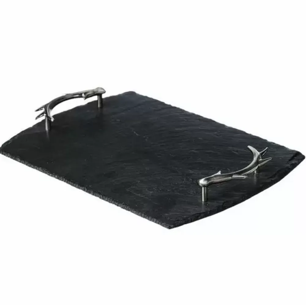 Slate Medium Serving Tray, Antler Handles- Trays