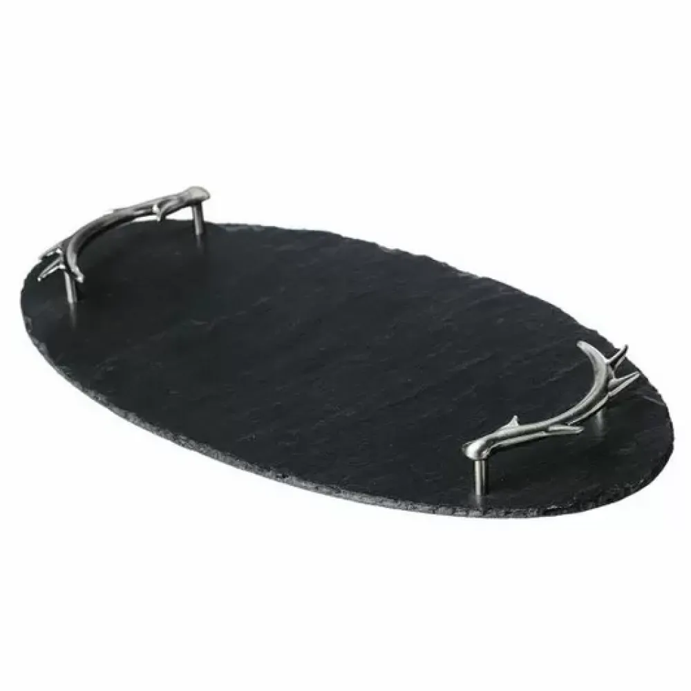 Slate Oval Serving Tray, Antler Handles- Trays
