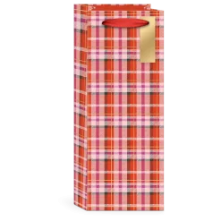 Snow Day Dogs Plaid with Ribbon Handle Wine Gift Bag- Gift Bags