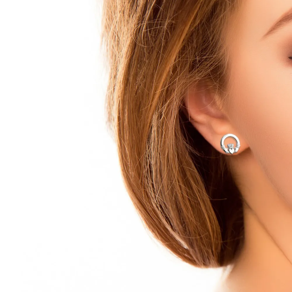 Solvar Claddagh Silver Stud Earrings- Earrings