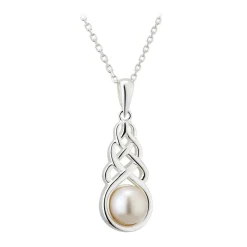 Solvar Silver & Freshwater Pearl Celtic Knot Pendant Necklace- Necklaces & Pendants
