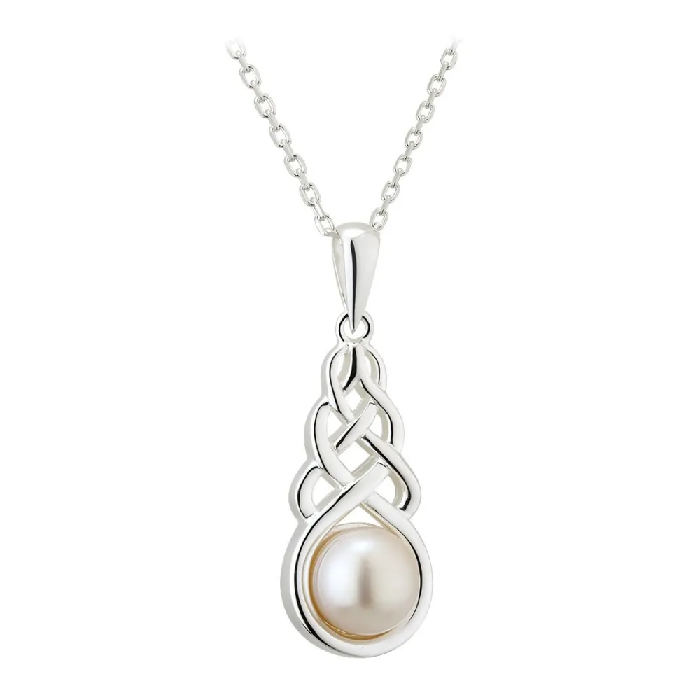 Solvar Silver & Freshwater Pearl Celtic Knot Pendant Necklace- Necklaces & Pendants