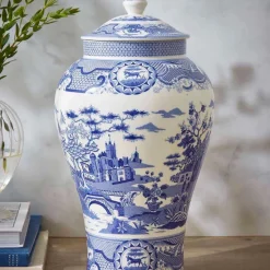 Spode Blue Italian Gothic Castle Vase- Vases