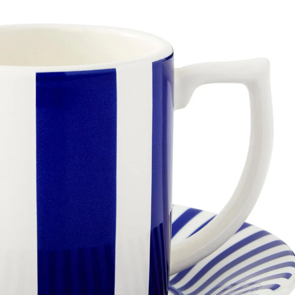 Spode Blue Italian Steccato Bold Stripe Espresso Cup & Saucer- Teacups & Saucers