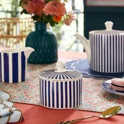 Spode Blue Italian Steccato Covered Sugar Bowl- Creamers & Sugar Bowls