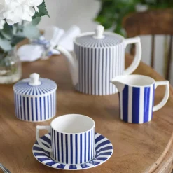 Spode Blue Italian Steccato Covered Sugar Bowl- Creamers & Sugar Bowls