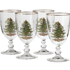 Spode Christmas Tree Pedestal Goblets Set- Glasses & Steins