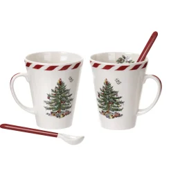 Spode Christmas Tree Peppermint Mug & Spoon Set- Assorted Mugs
