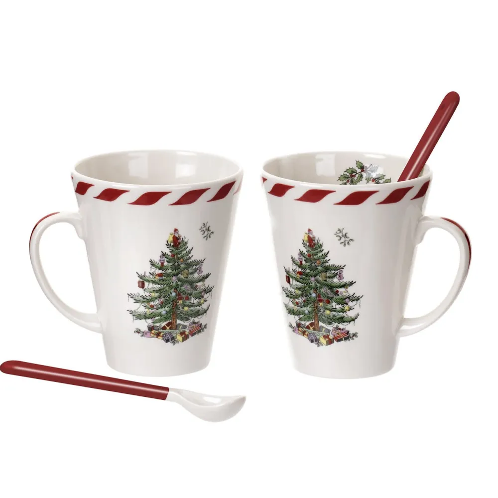 Spode Christmas Tree Peppermint Mug & Spoon Set- Assorted Mugs