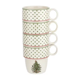 Spode Christmas Tree Polka Dot Stackable Mugs Set- Assorted Mugs