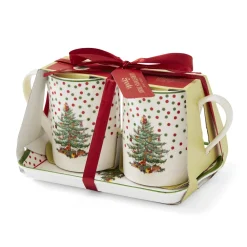 Spode Christmas Tree Polka Dot Mugs & Tray Set- Assorted Mugs|Tea Trays