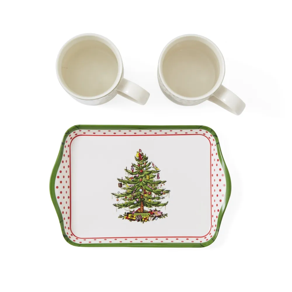Spode Christmas Tree Polka Dot Mugs & Tray Set- Assorted Mugs|Tea Trays