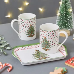 Spode Christmas Tree Polka Dot Mugs & Tray Set- Assorted Mugs|Tea Trays