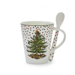 Spode Christmas Tree Polka Dot Mug & Spoon Set- Assorted Mugs