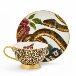 Spode Creatures of Curiosity Leopard & Snake Coupe Teacup & Saucer- Teacups & Saucers