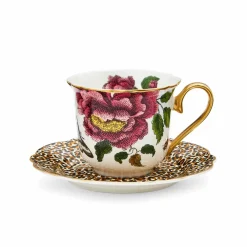 Spode Creatures of Curiosity White & Leopard Fluted Teacup & Saucer- Teacups & Saucers