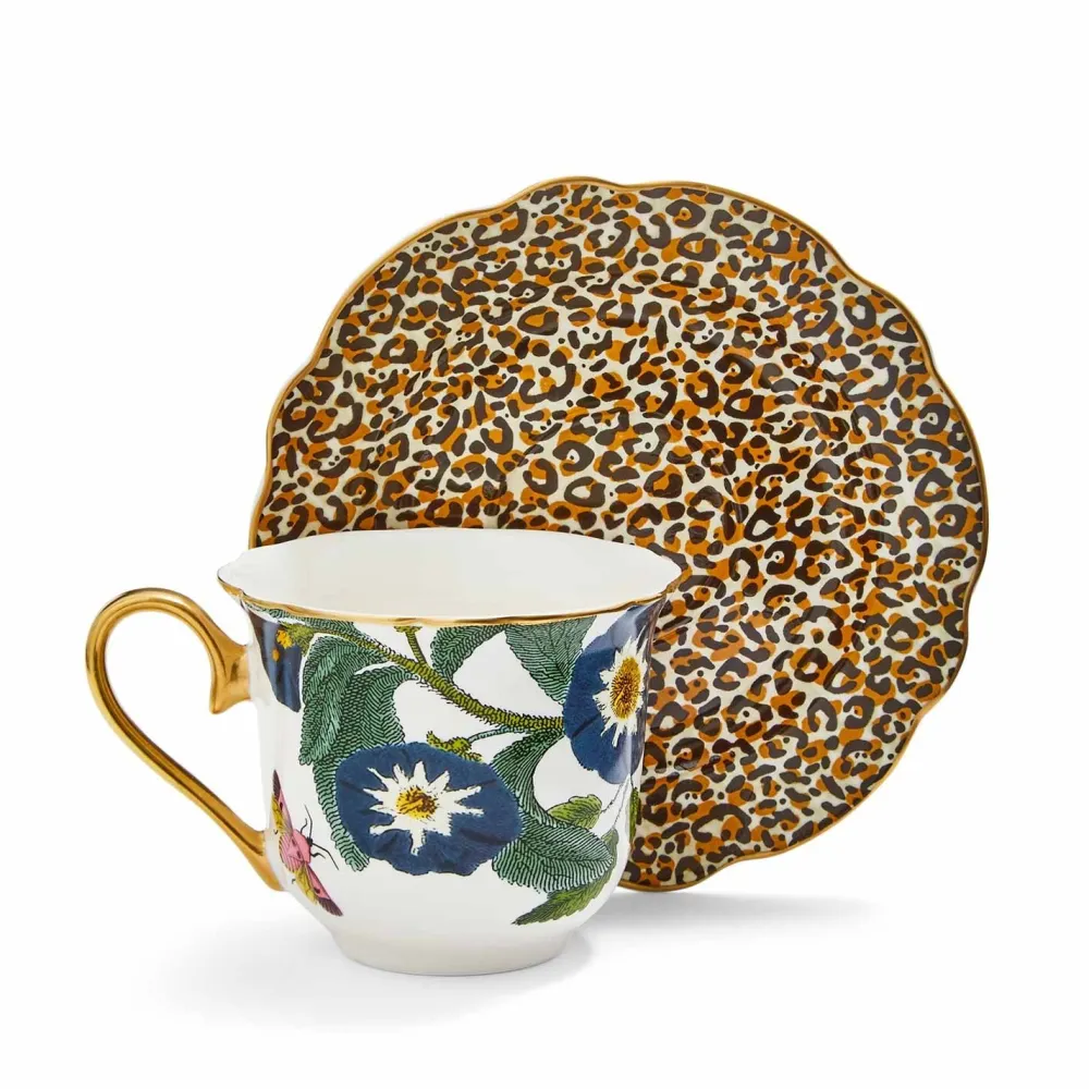 Spode Creatures of Curiosity White & Leopard Fluted Teacup & Saucer- Teacups & Saucers