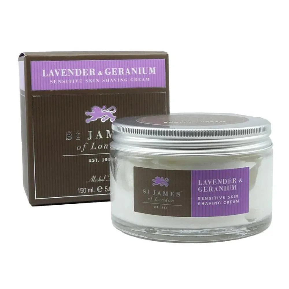 St. James of London Lavender & Geranium Sensitive Skin Shave Cream Tub- Shaving Soaps & Cream