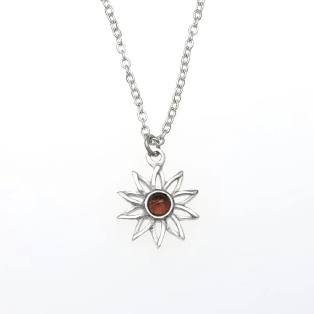 St Justin Sunflower Amber Pendant Necklace- Necklaces & Pendants|Pewter Gifts & Jewelry