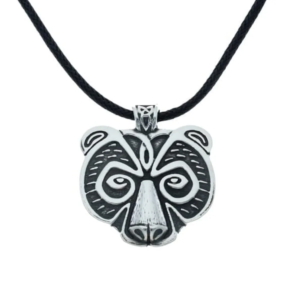 St Justin Viking Bear Head Pendant Necklace- Necklaces & Pendants|Pewter Gifts & Jewelry