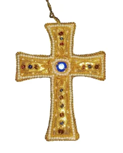 St. Nicolas Gold T Cross with Pearl Border- St. Nicolas Ornaments