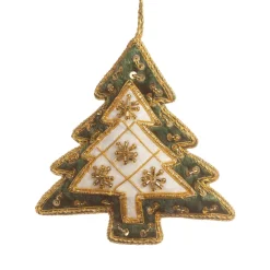 St. Nicolas Ivory & Green Velvet Starburst Tree Ornament- St. Nicolas Ornaments