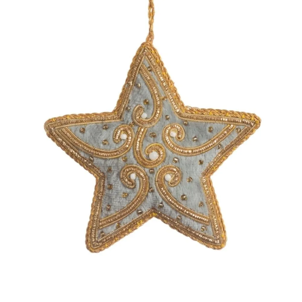 St. Nicolas Smokey Grey Beaded Star Ornament- St. Nicolas Ornaments