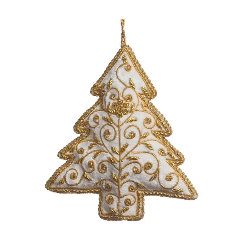 St. Nicolas White Velvet Floral Christmas Tree Ornament- St. Nicolas Ornaments