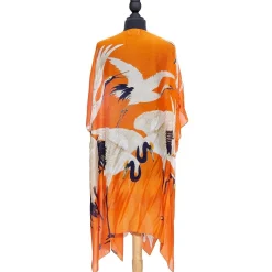 Tangerine Heron Long Kimono- Robes, Nightgowns & Dresses