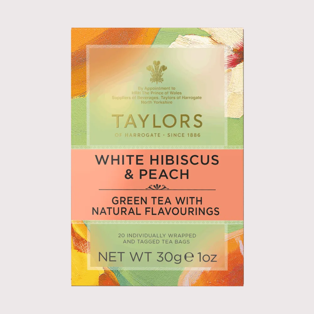 Taylors of Harrogate White Hibiscus & Peach Green 20s- Taylors Of Harrogate