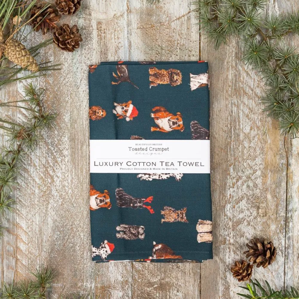 Toasted Crumpet Christmas Dogs Tea Towel- Tea Towels