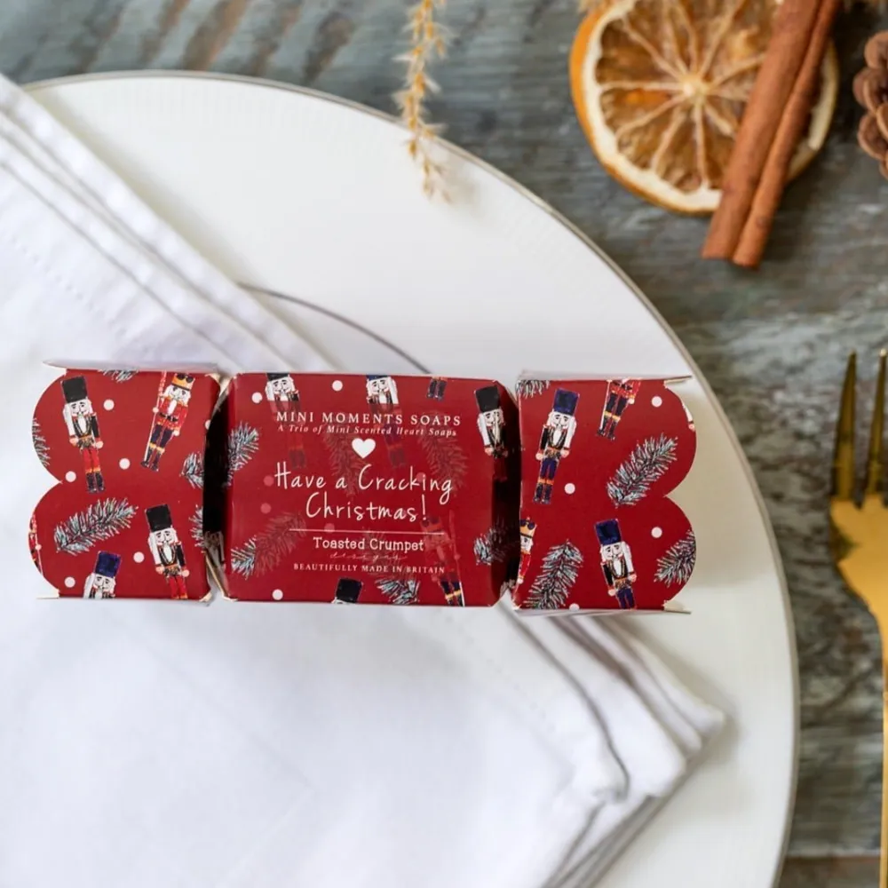 Toasted Crumpet Have a Cracking Christmas! Trio of Heart Soaps Cracker- Bar Soaps