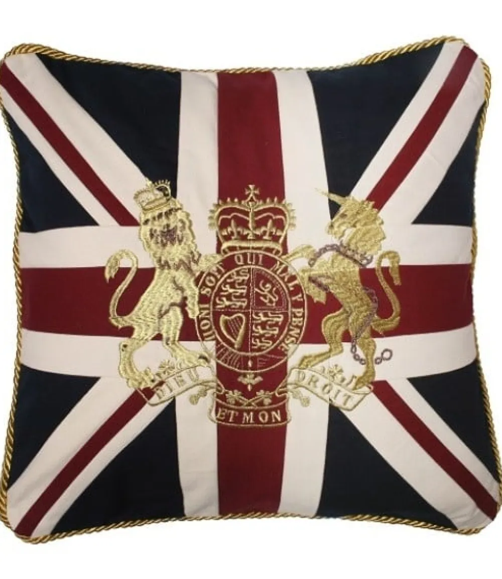 Union Jack Royal Coat of Arms Crest 18" Square Pillow- Throws & Pillows
