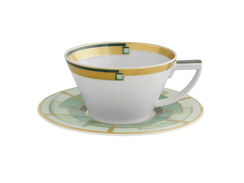 Vista Alegre Art Deco Emerald Teacup & Saucer- Teacups & Saucers
