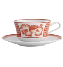 Vista Alegre x Oscar de la Renta Coralina Teacup & Saucer- Teacups & Saucers