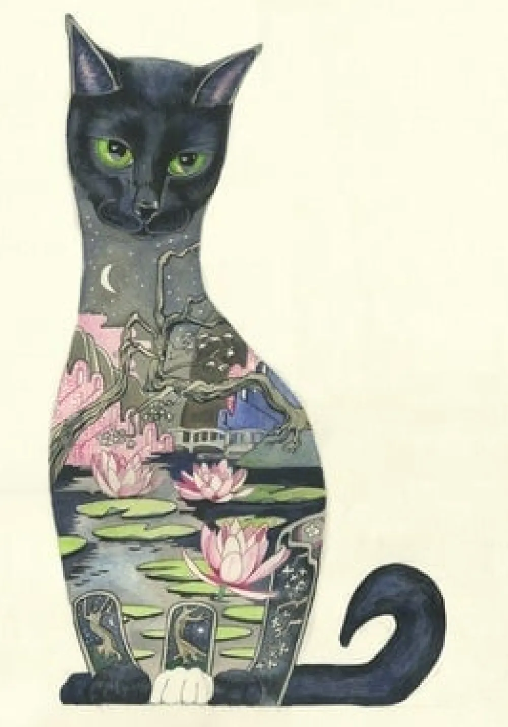 Watercolor Black Cat Greeting Card- Greeting Cards