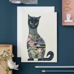 Watercolor Black Cat Greeting Card- Greeting Cards