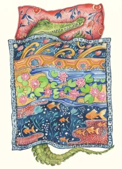 Watercolor Crocodile Asleep Greeting Card- Greeting Cards