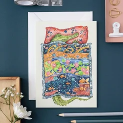 Watercolor Crocodile Asleep Greeting Card- Greeting Cards