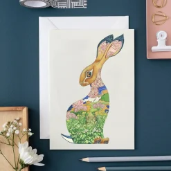 Watercolor Curious Hare Greeting Card- Greeting Cards