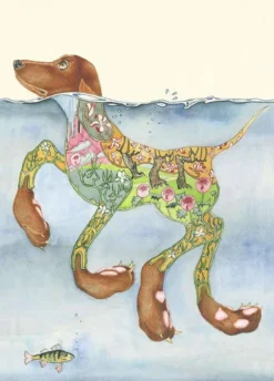 Watercolor Doggy-Paddle Greeting Card- Greeting Cards